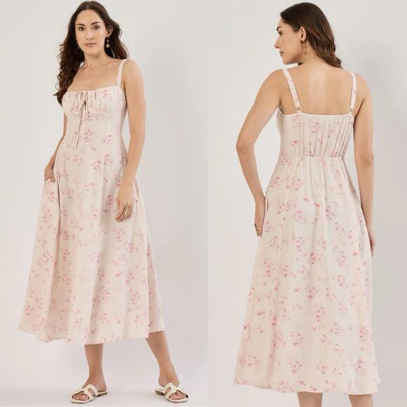 Sim & Sam Womens Coquette Milkmaid Babydoll Feminine Floral Midi Dress Pink M - Picture 2 of 13